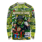 Custom Raiders Rugby Merry Christmas Long Sleeve Shirt Indigenous Australian Art