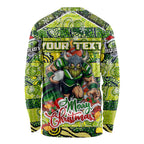Custom Raiders Rugby Merry Christmas Long Sleeve Shirt Indigenous Australian Art