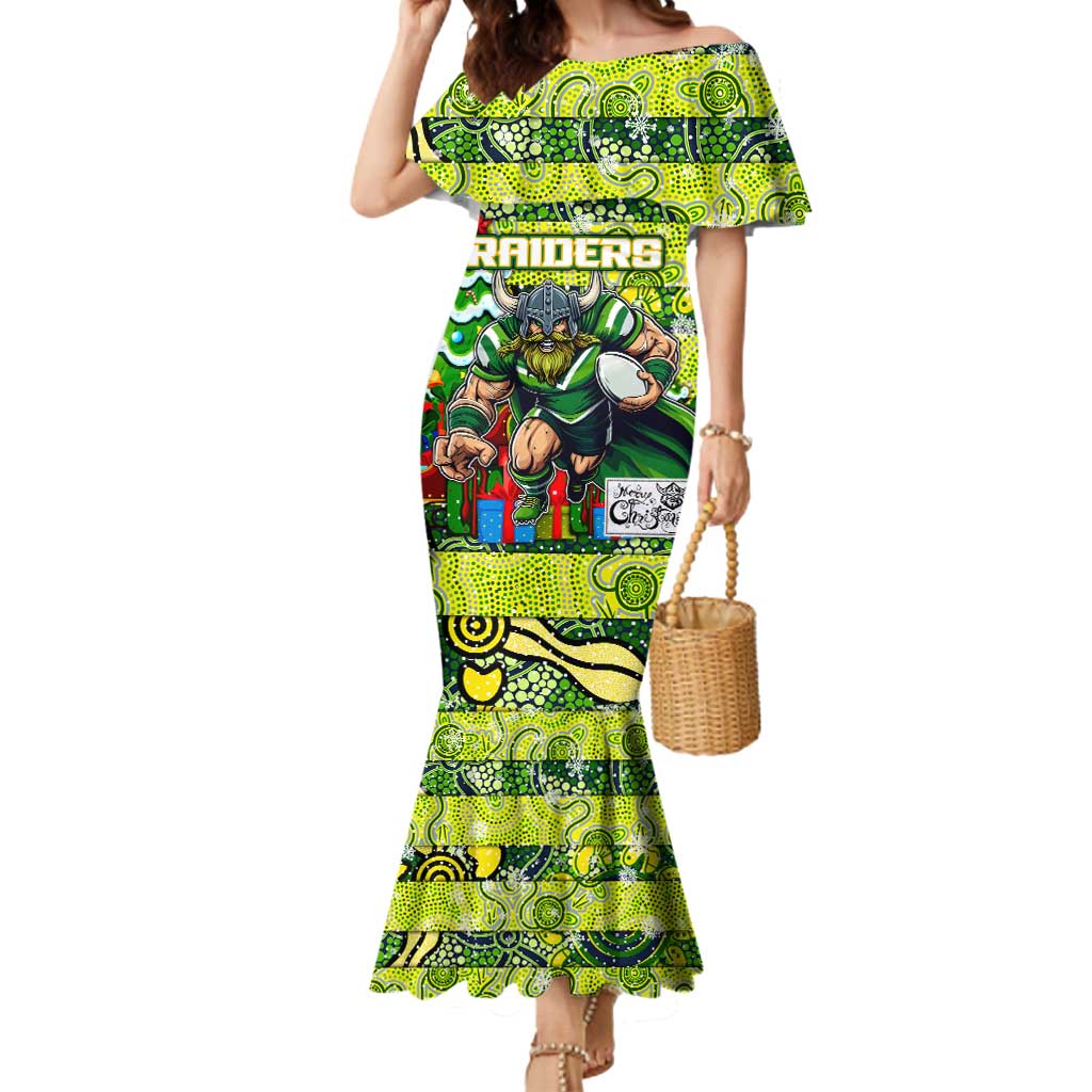 Custom Raiders Rugby Merry Christmas Mermaid Dress Indigenous Australian Art