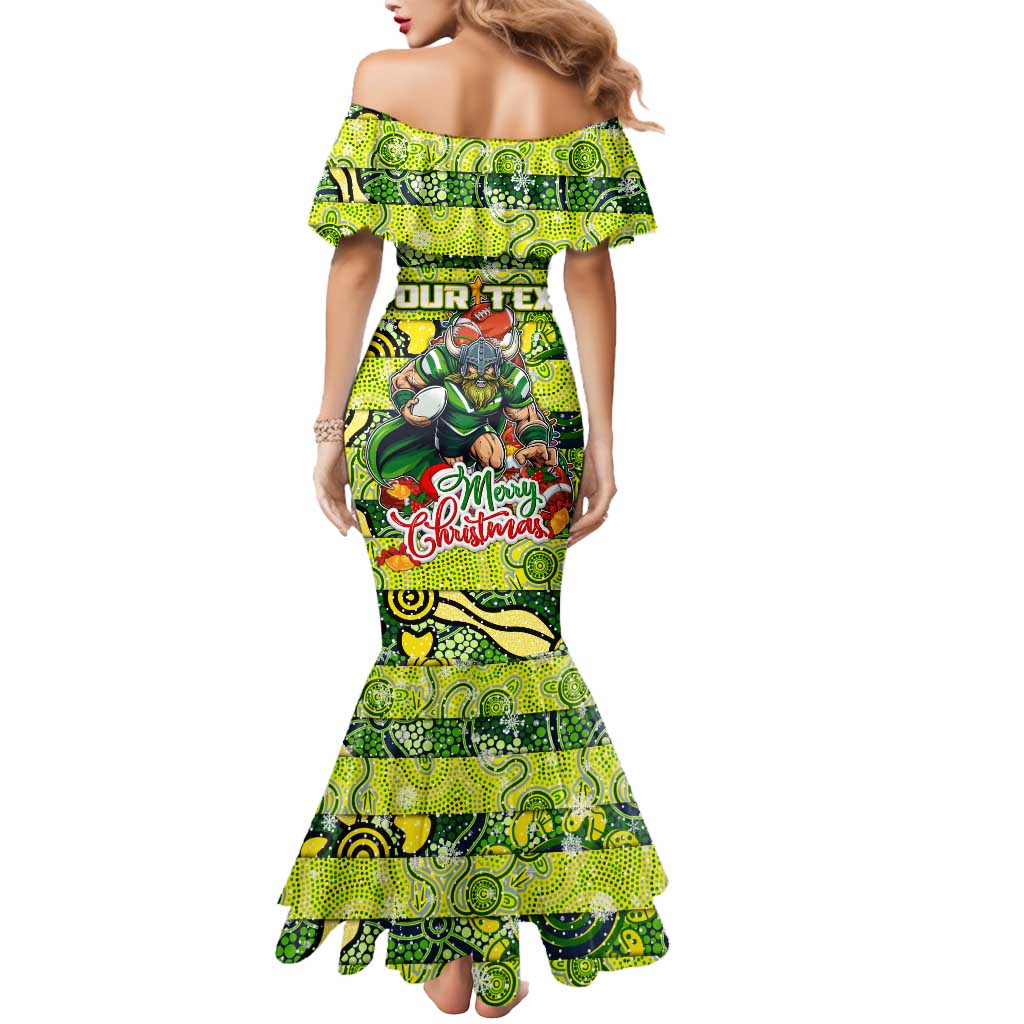 Custom Raiders Rugby Merry Christmas Mermaid Dress Indigenous Australian Art
