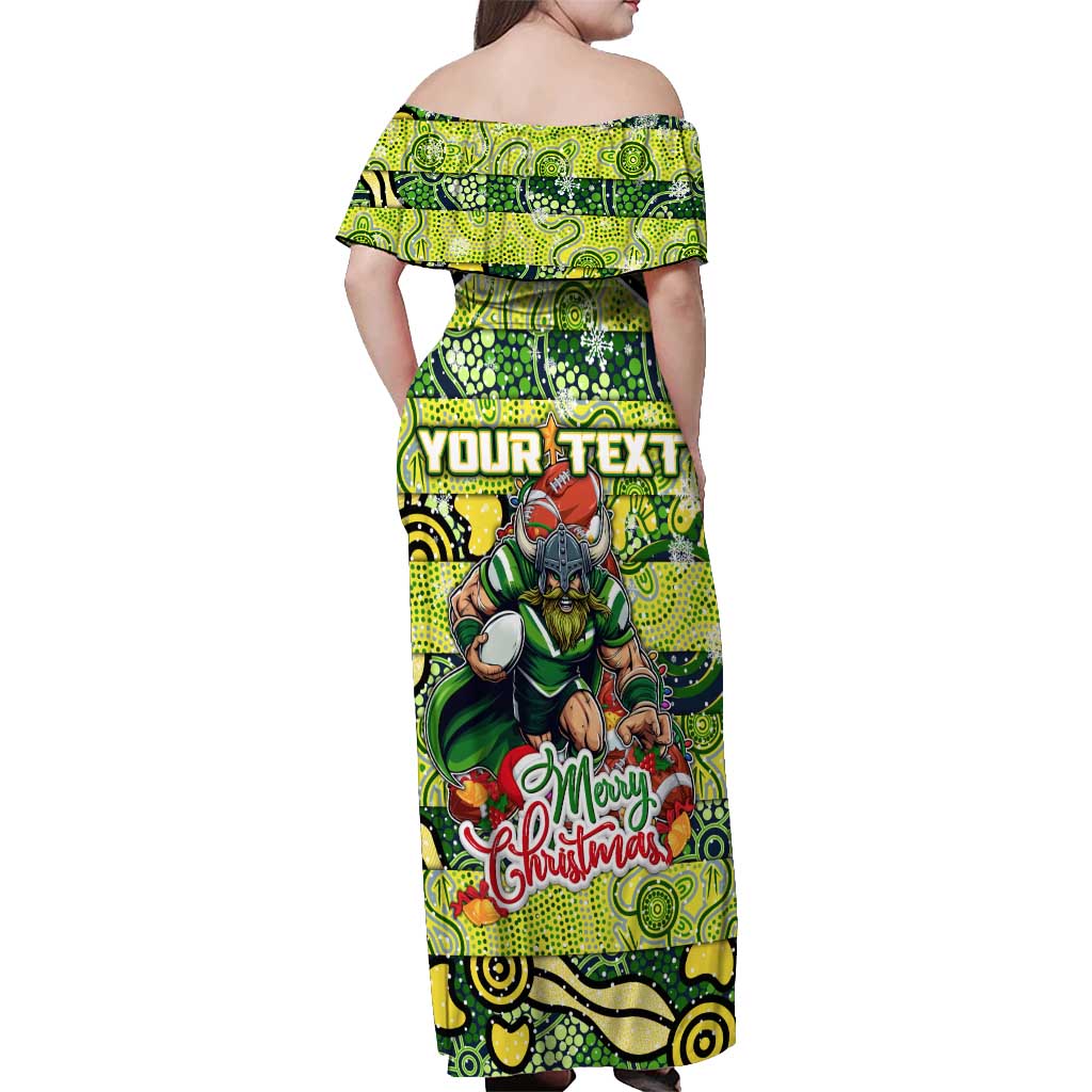 Custom Raiders Rugby Merry Christmas Off Shoulder Maxi Dress Indigenous Australian Art