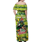 Custom Raiders Rugby Merry Christmas Off Shoulder Maxi Dress Indigenous Australian Art