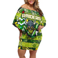 Custom Raiders Rugby Merry Christmas Off Shoulder Short Dress Indigenous Australian Art