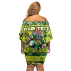Custom Raiders Rugby Merry Christmas Off Shoulder Short Dress Indigenous Australian Art
