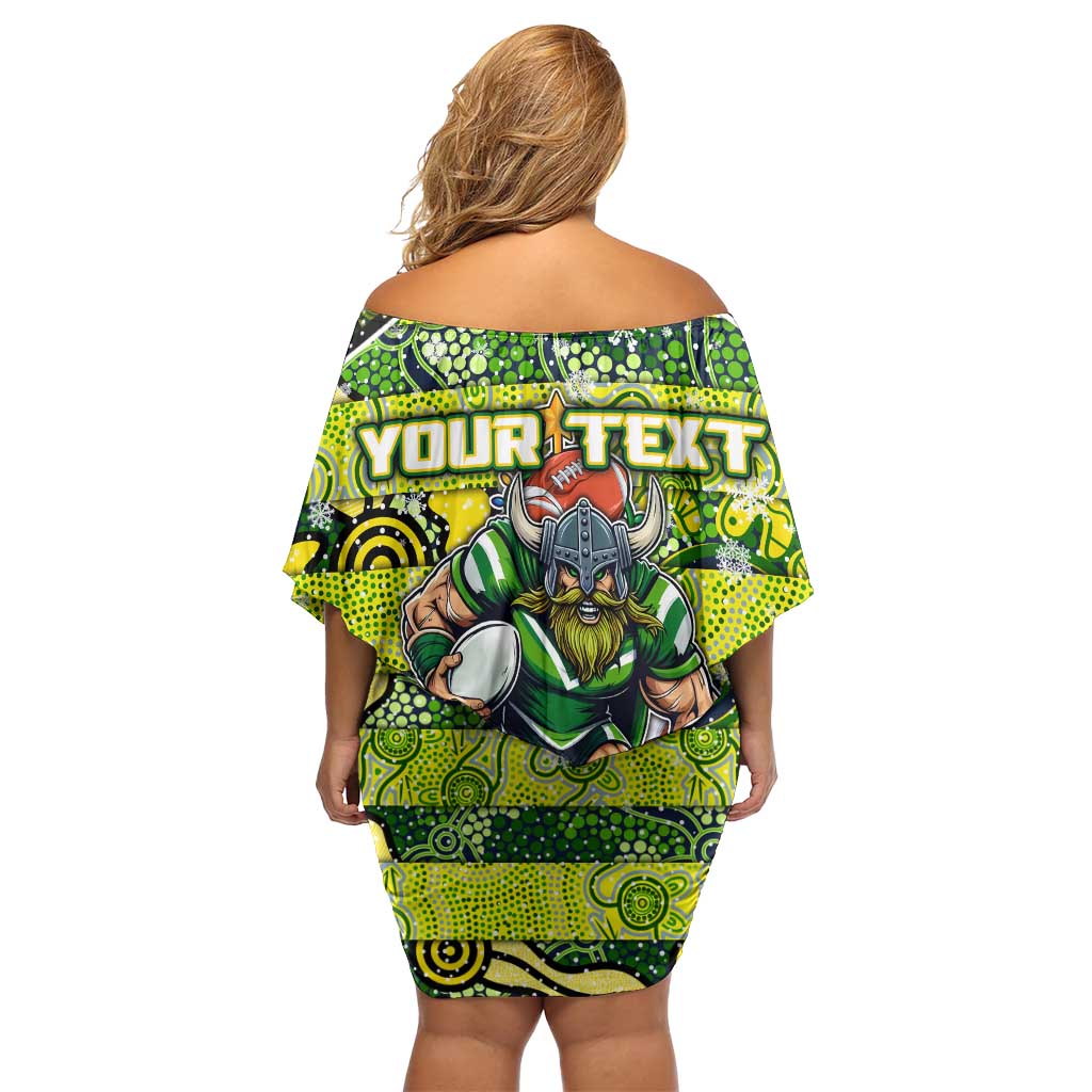 Custom Raiders Rugby Merry Christmas Off Shoulder Short Dress Indigenous Australian Art