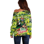Custom Raiders Rugby Merry Christmas Off Shoulder Sweater Indigenous Australian Art