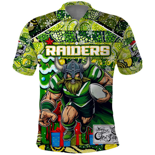 Custom Raiders Rugby Merry Christmas Polo Shirt Indigenous Australian Art