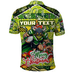 Custom Raiders Rugby Merry Christmas Polo Shirt Indigenous Australian Art