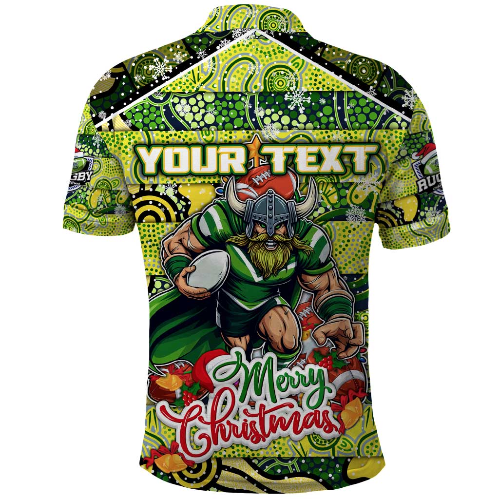Custom Raiders Rugby Merry Christmas Polo Shirt Indigenous Australian Art