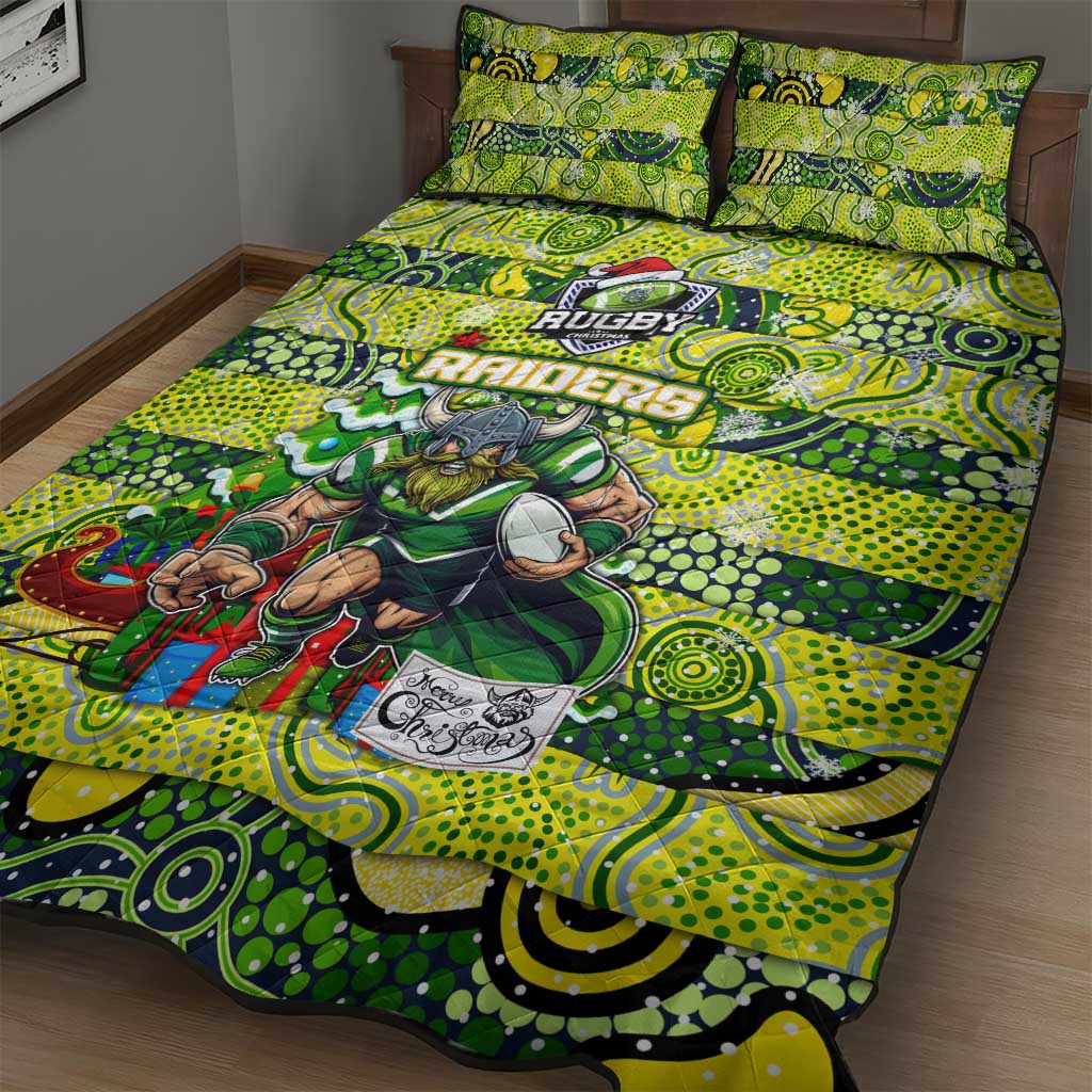 Raiders Rugby Merry Christmas Quilt Bed Set Indigenous Australian Art