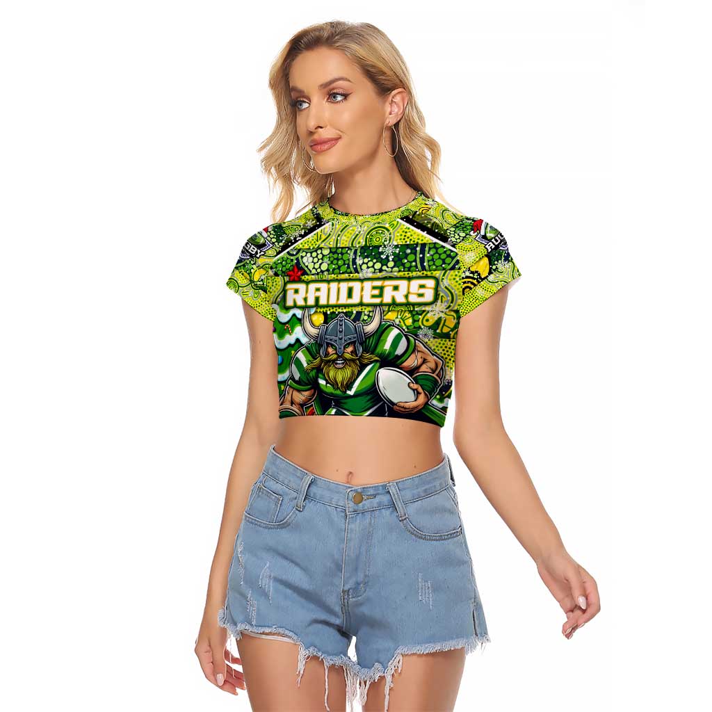 Custom Raiders Rugby Merry Christmas Raglan Cropped T Shirt Indigenous Australian Art