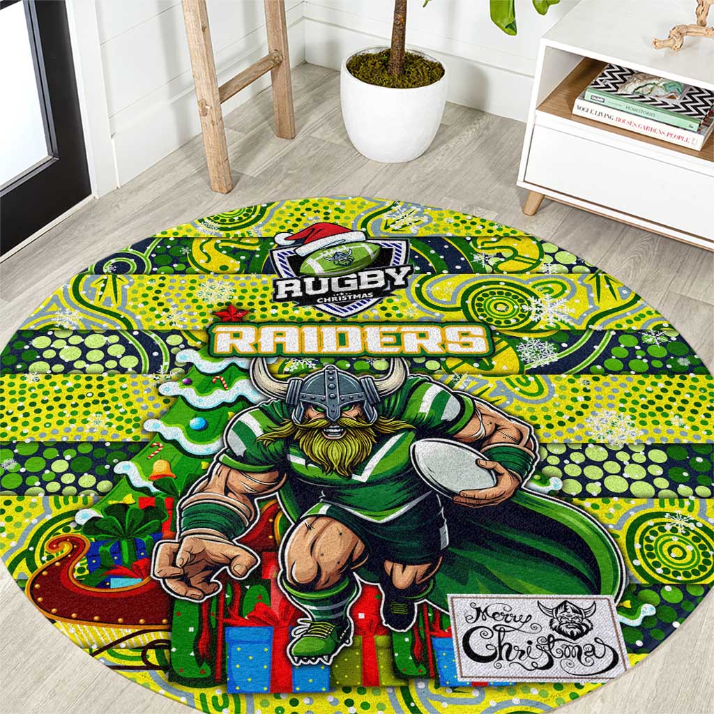 Raiders Rugby Merry Christmas Round Carpet Indigenous Australian Art