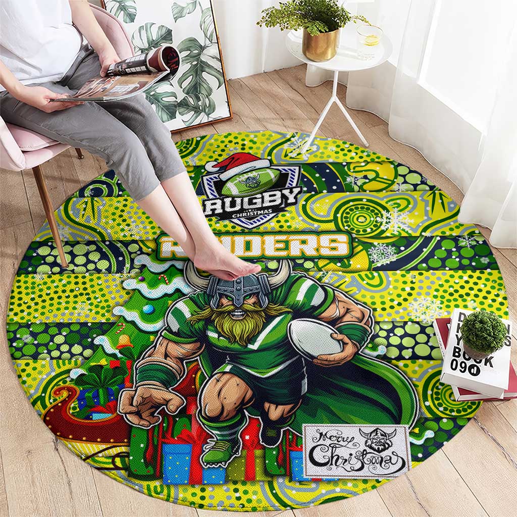 Raiders Rugby Merry Christmas Round Carpet Indigenous Australian Art