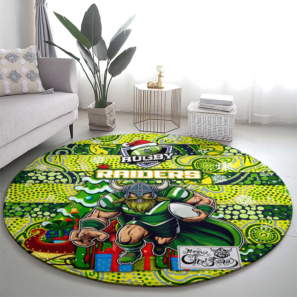 Raiders Rugby Merry Christmas Round Carpet Indigenous Australian Art