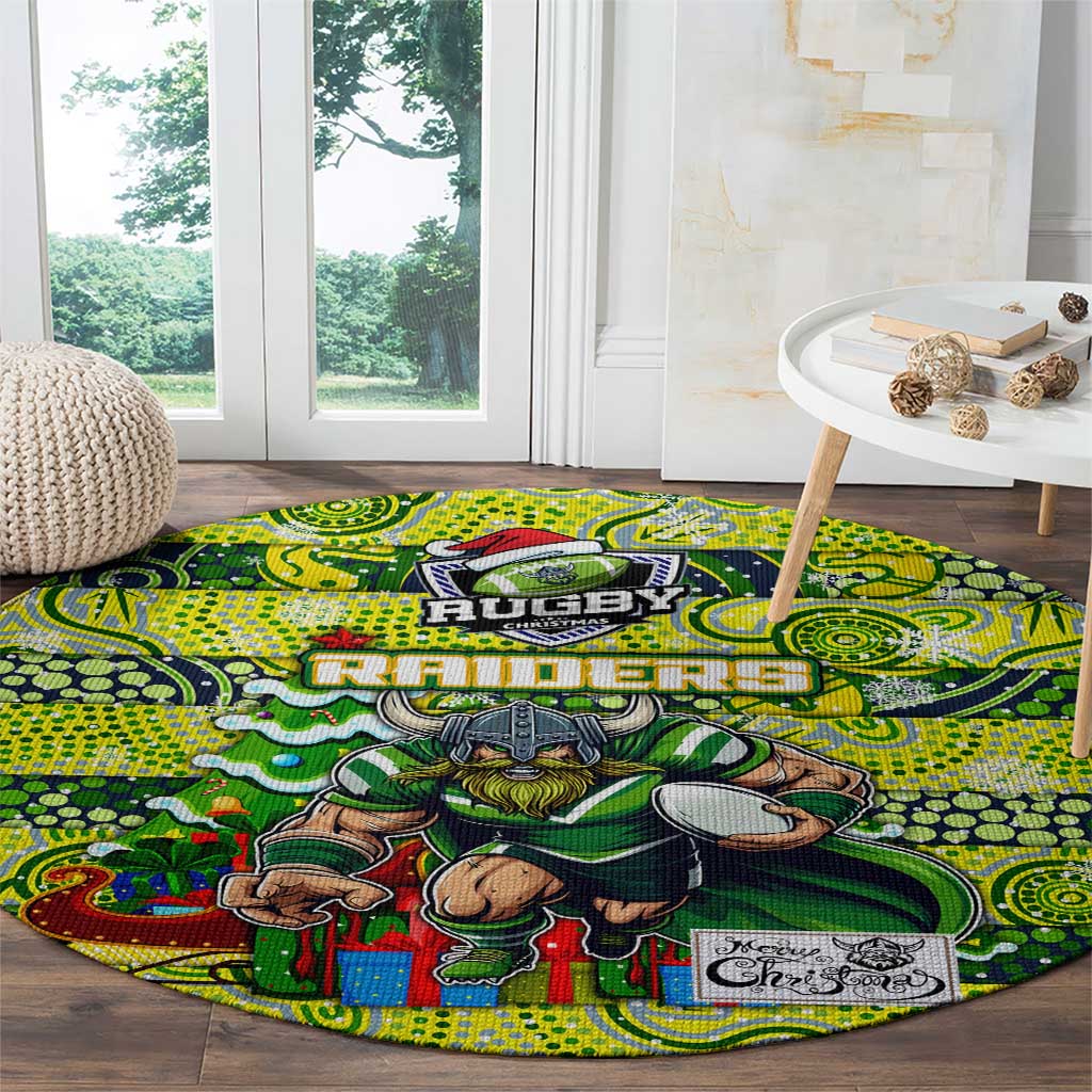 Raiders Rugby Merry Christmas Round Carpet Indigenous Australian Art