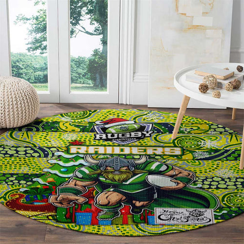 Raiders Rugby Merry Christmas Round Carpet Indigenous Australian Art