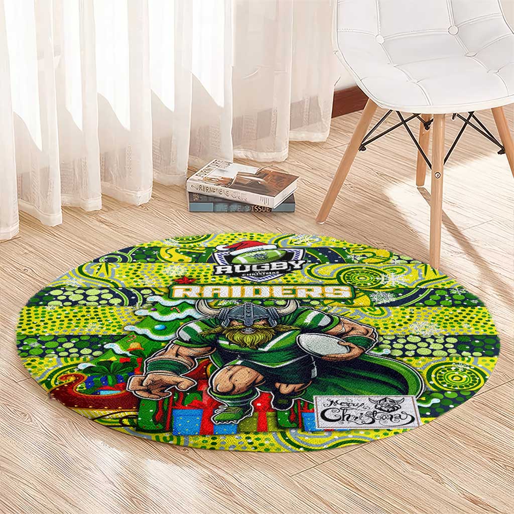 Raiders Rugby Merry Christmas Round Carpet Indigenous Australian Art