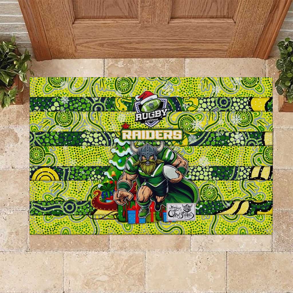 Raiders Rugby Merry Christmas Rubber Doormat Indigenous Australian Art