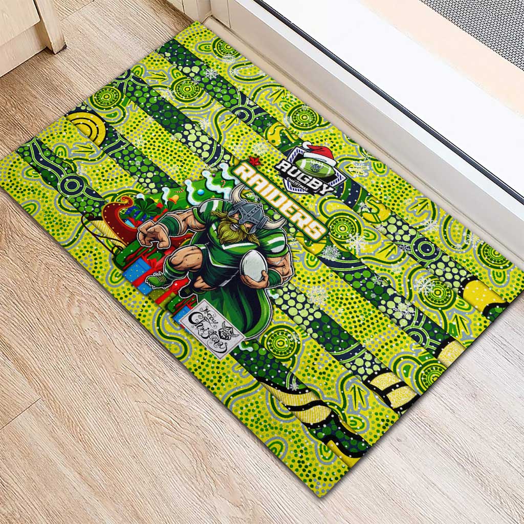 Raiders Rugby Merry Christmas Rubber Doormat Indigenous Australian Art