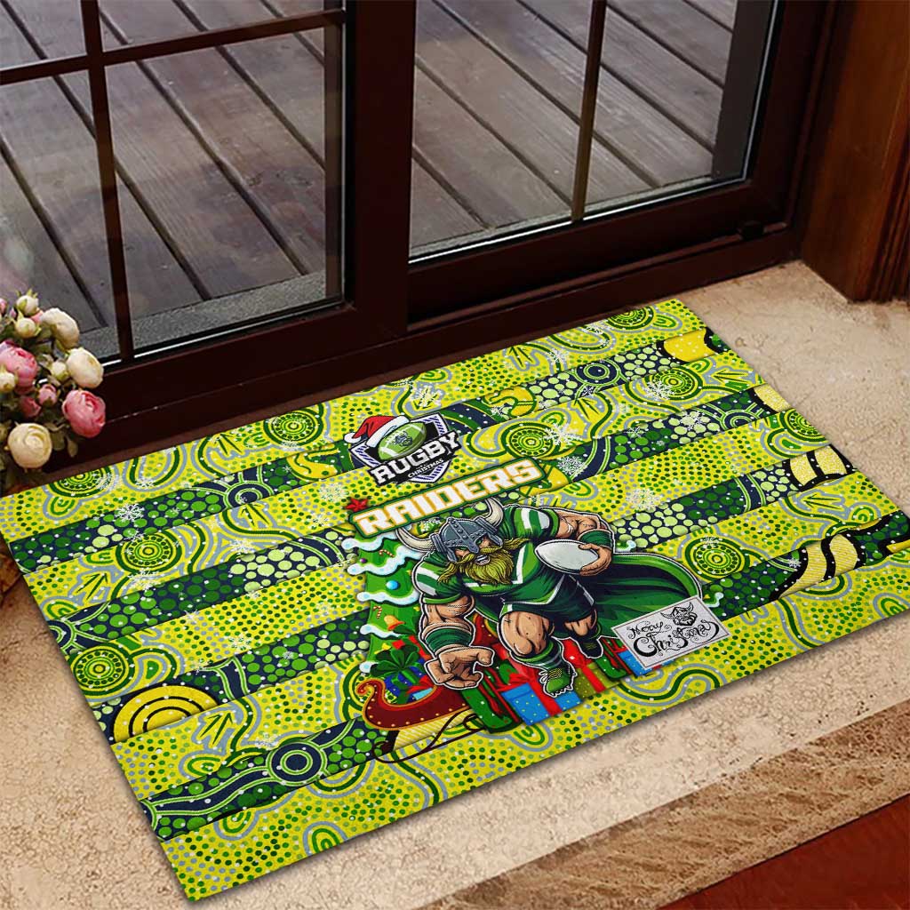 Raiders Rugby Merry Christmas Rubber Doormat Indigenous Australian Art