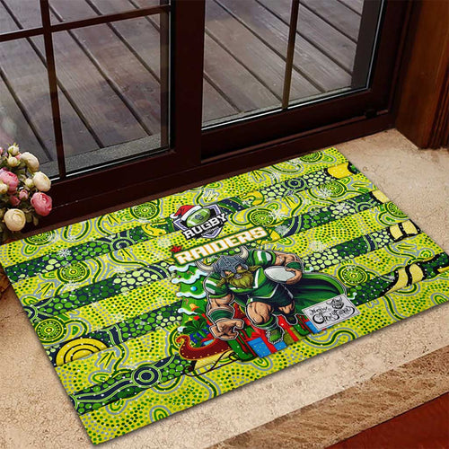 Raiders Rugby Merry Christmas Rubber Doormat Indigenous Australian Art