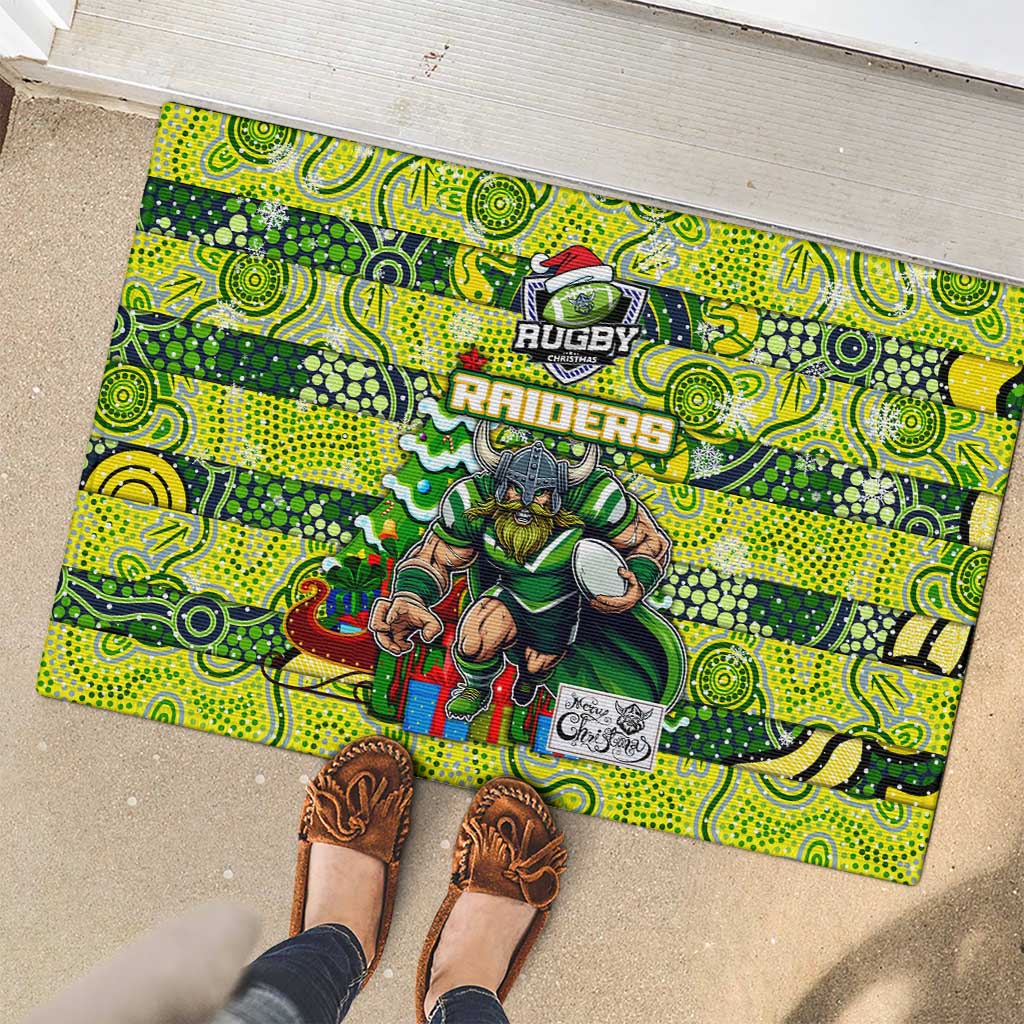 Raiders Rugby Merry Christmas Rubber Doormat Indigenous Australian Art