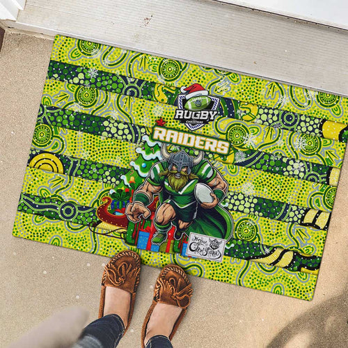 Raiders Rugby Merry Christmas Rubber Doormat Indigenous Australian Art