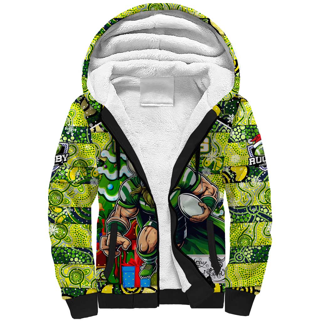 Custom Raiders Rugby Merry Christmas Sherpa Hoodie Indigenous Australian Art