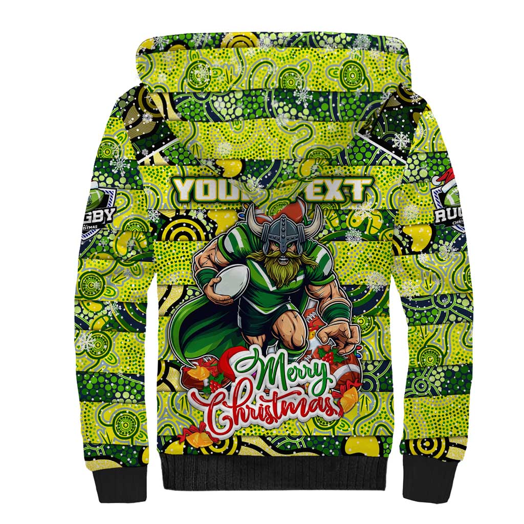 Custom Raiders Rugby Merry Christmas Sherpa Hoodie Indigenous Australian Art