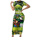 Custom Raiders Rugby Merry Christmas Short Sleeve Bodycon Dress Indigenous Australian Art