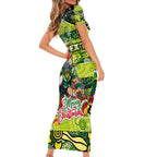 Custom Raiders Rugby Merry Christmas Short Sleeve Bodycon Dress Indigenous Australian Art