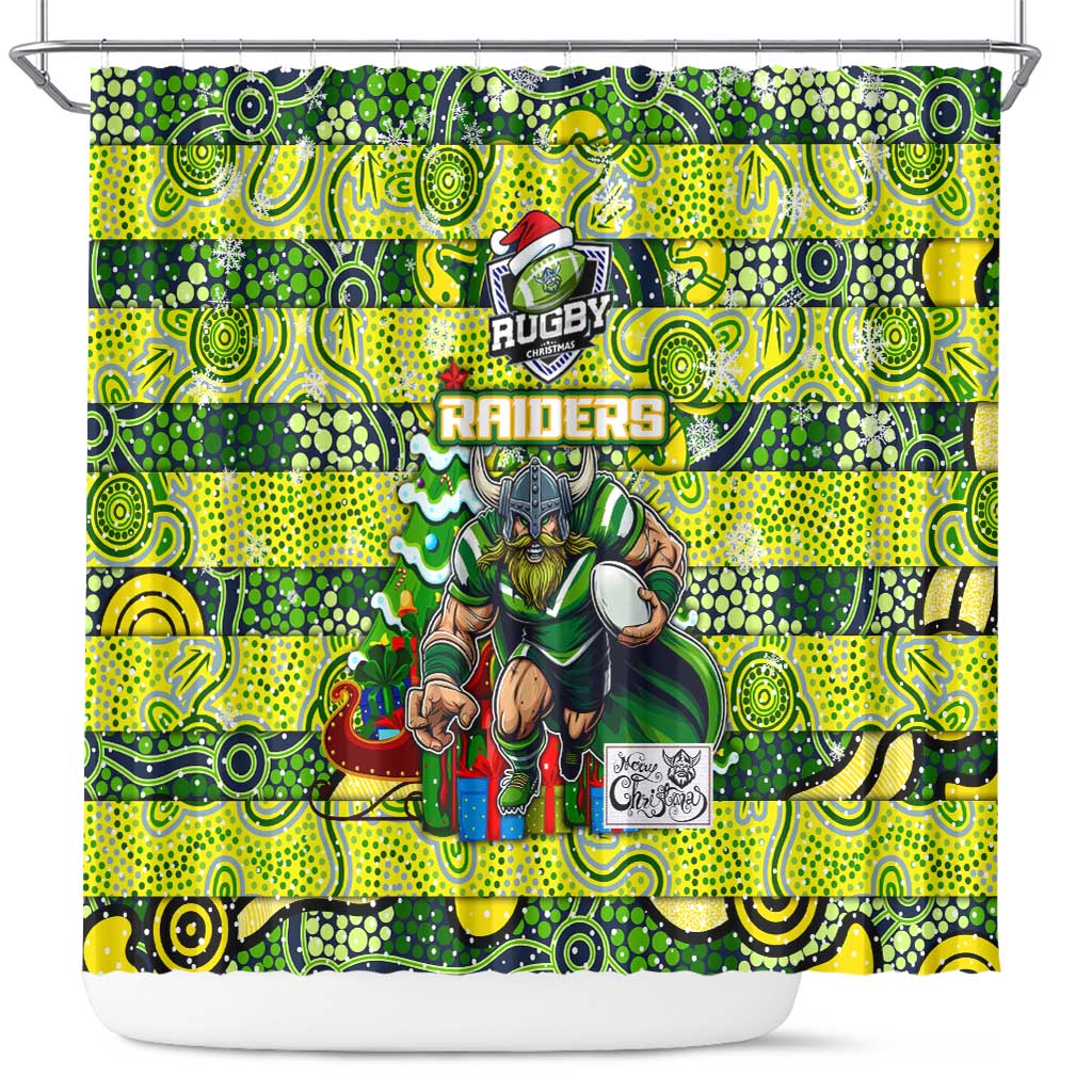 Raiders Rugby Merry Christmas Shower Curtain Indigenous Australian Art