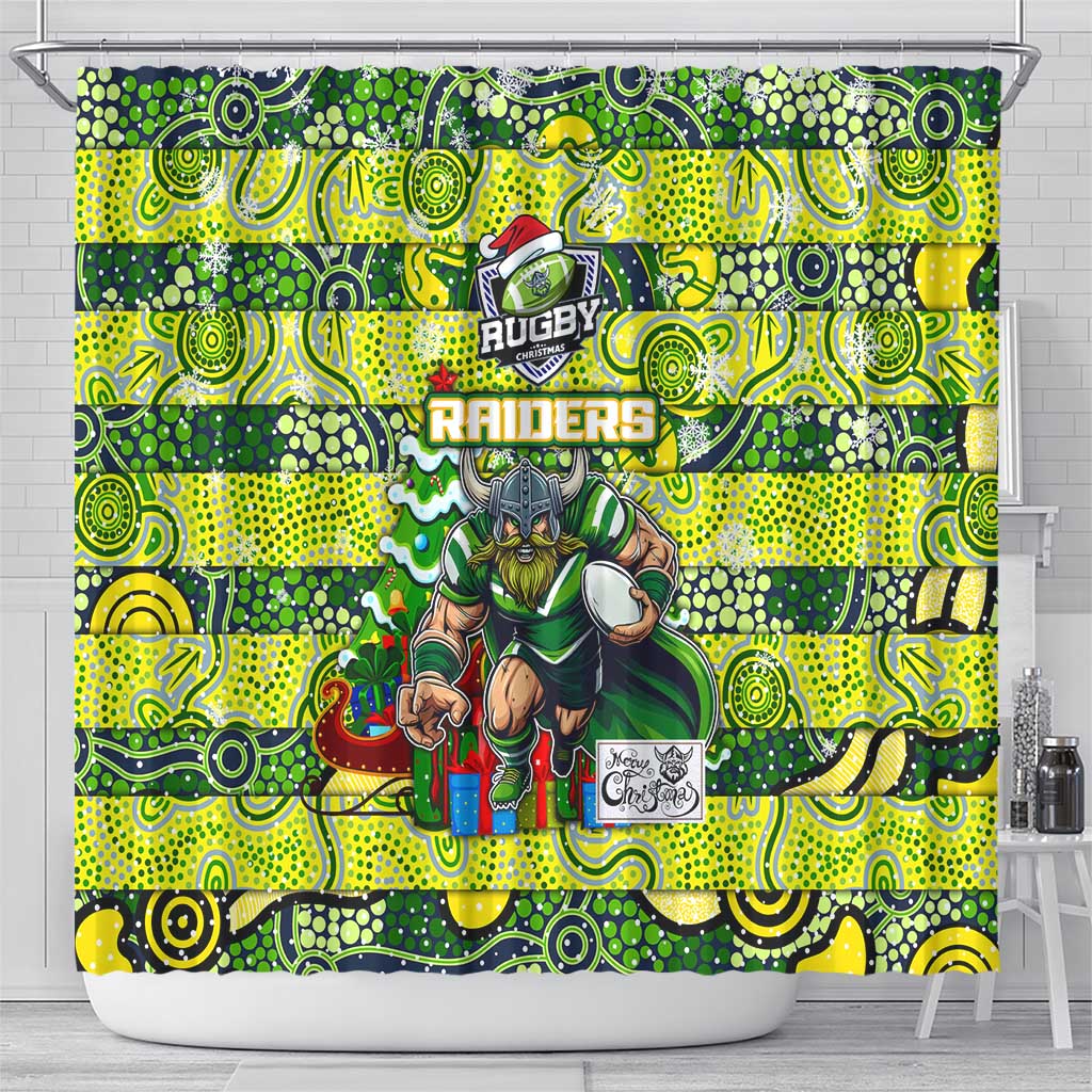 Raiders Rugby Merry Christmas Shower Curtain Indigenous Australian Art