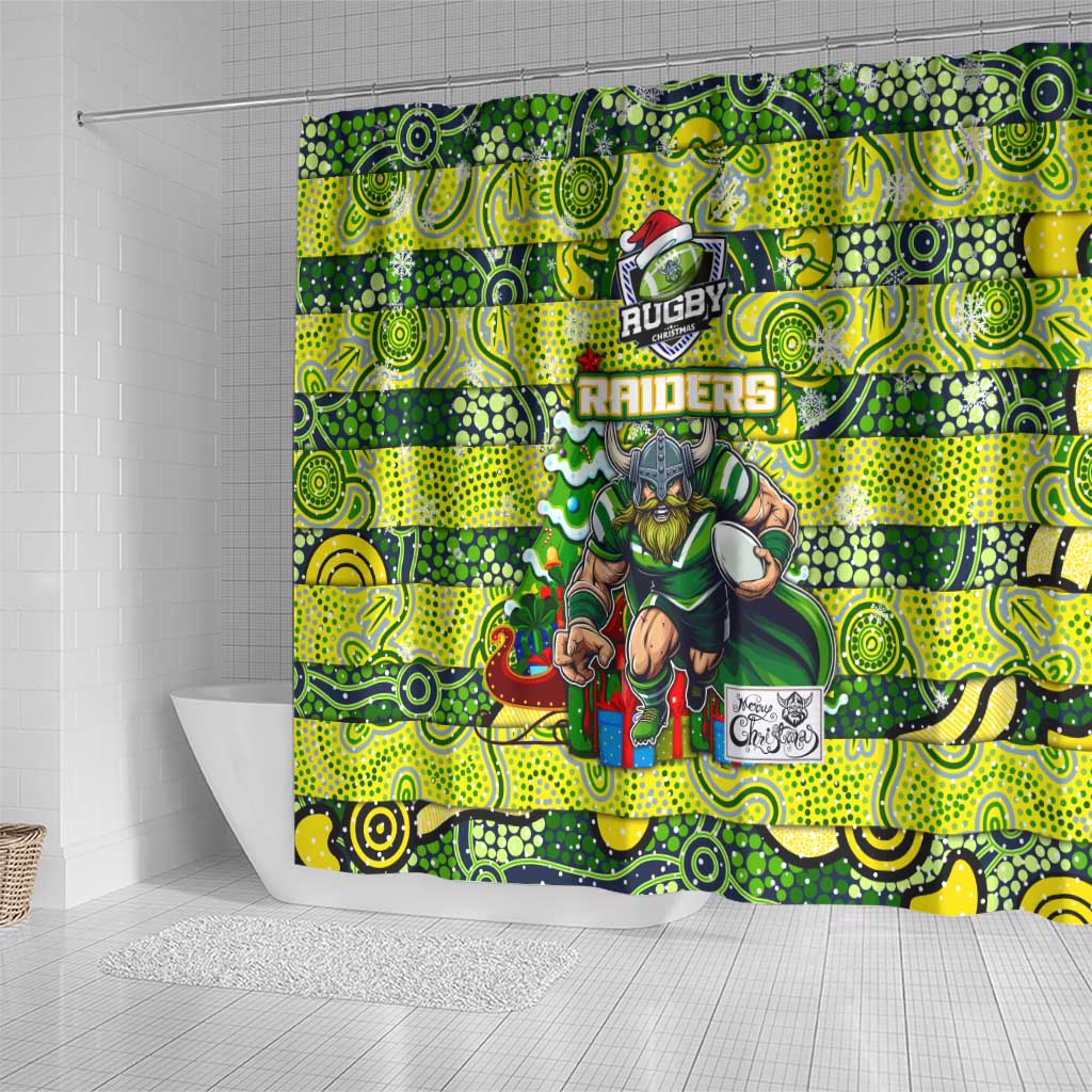 Raiders Rugby Merry Christmas Shower Curtain Indigenous Australian Art
