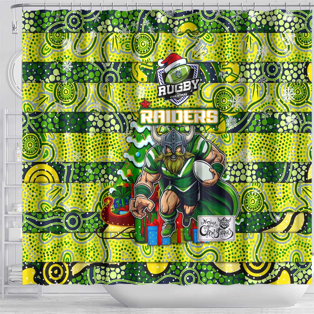 Raiders Rugby Merry Christmas Shower Curtain Indigenous Australian Art