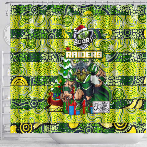Raiders Rugby Merry Christmas Shower Curtain Indigenous Australian Art