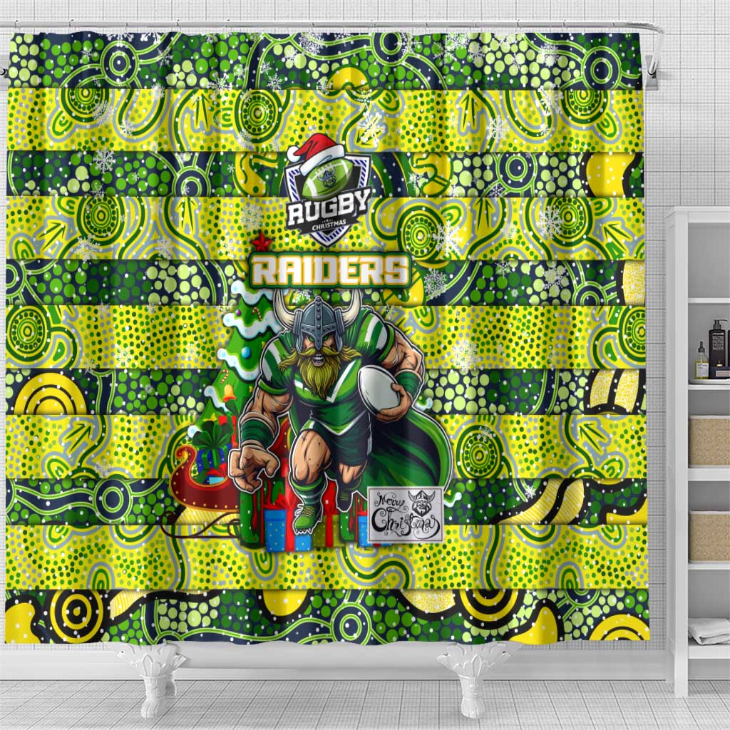 Raiders Rugby Merry Christmas Shower Curtain Indigenous Australian Art