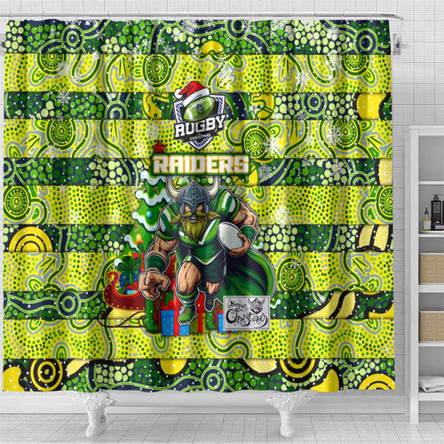 Raiders Rugby Merry Christmas Shower Curtain Indigenous Australian Art