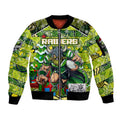 Custom Raiders Rugby Merry Christmas Sleeve Zip Bomber Jacket Indigenous Australian Art