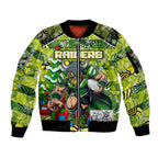 Custom Raiders Rugby Merry Christmas Sleeve Zip Bomber Jacket Indigenous Australian Art