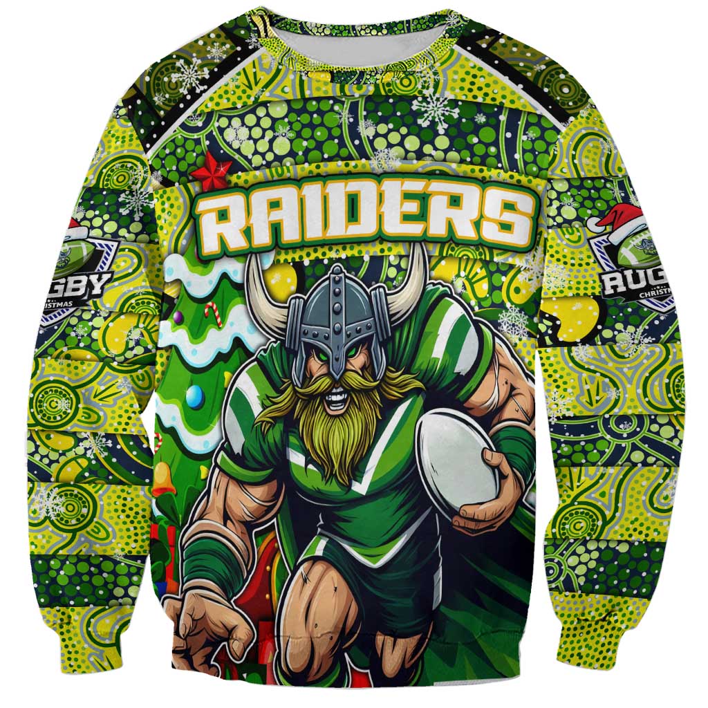 Custom Raiders Rugby Merry Christmas Sweatshirt Indigenous Australian Art