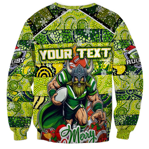 Custom Raiders Rugby Merry Christmas Sweatshirt Indigenous Australian Art