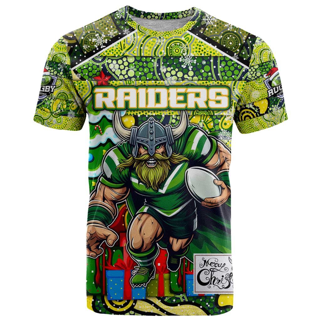 Custom Raiders Rugby Merry Christmas T Shirt Indigenous Australian Art