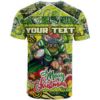 Custom Raiders Rugby Merry Christmas T Shirt Indigenous Australian Art