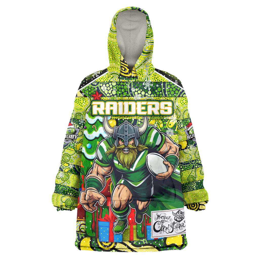 Custom Raiders Rugby Merry Christmas Wearable Blanket Hoodie Indigenous Australian Art