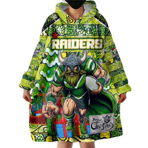 Custom Raiders Rugby Merry Christmas Wearable Blanket Hoodie Indigenous Australian Art