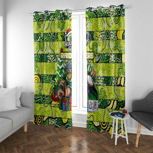 Raiders Rugby Merry Christmas Window Curtain Indigenous Australian Art