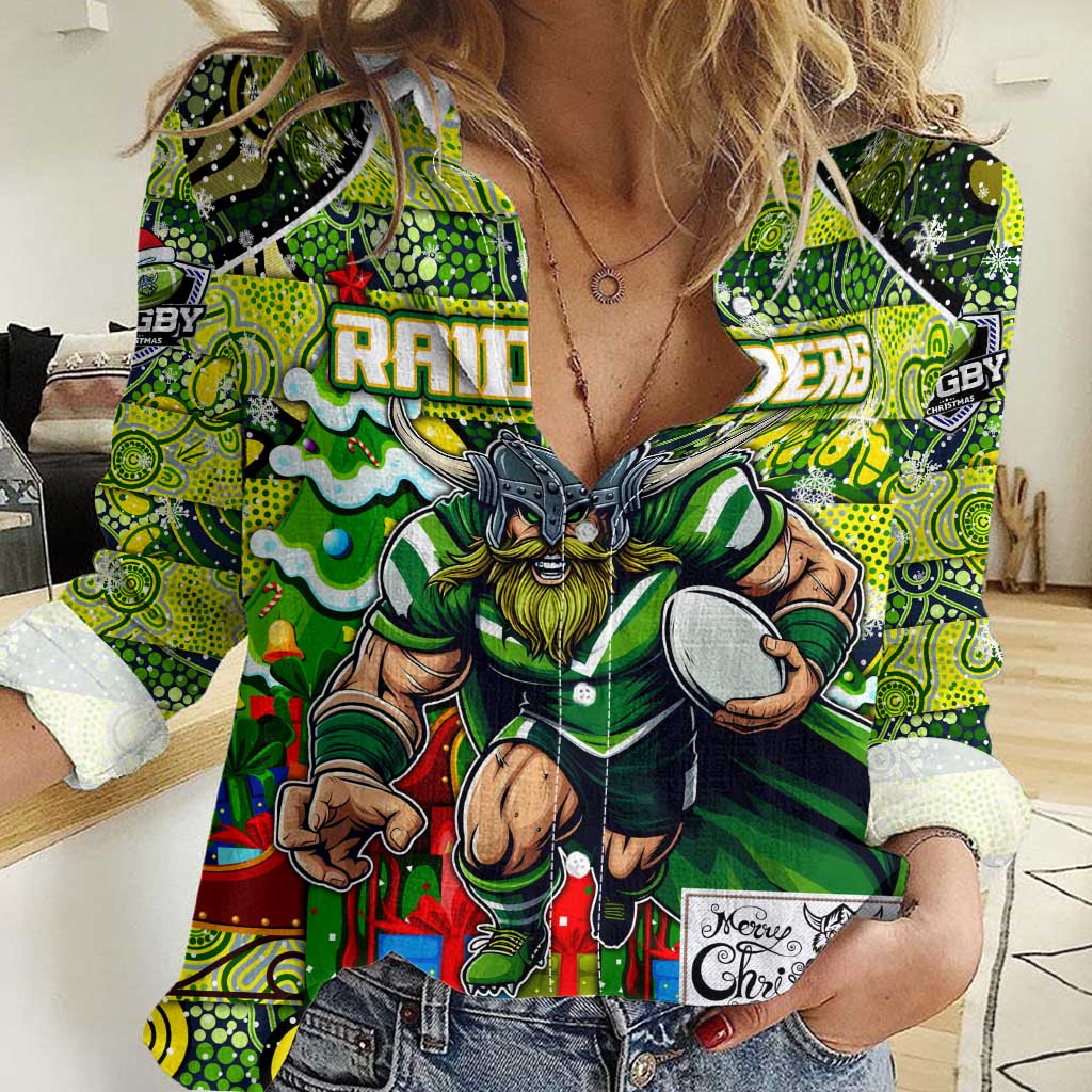 Custom Raiders Rugby Merry Christmas Women Casual Shirt Indigenous Australian Art