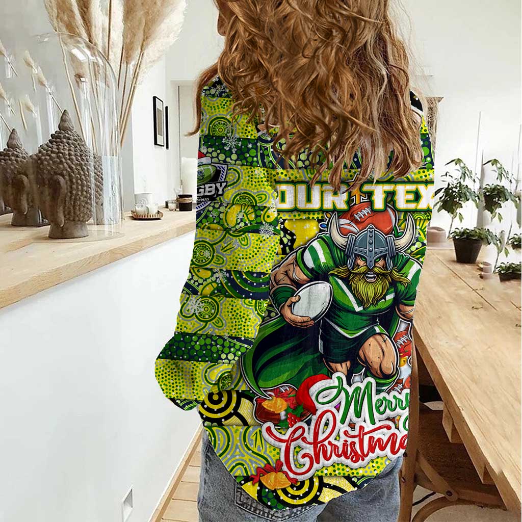 Custom Raiders Rugby Merry Christmas Women Casual Shirt Indigenous Australian Art