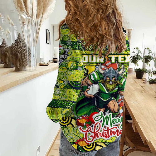 Custom Raiders Rugby Merry Christmas Women Casual Shirt Indigenous Australian Art